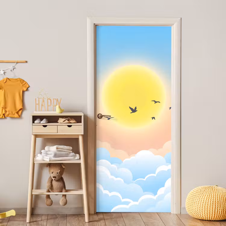 Deursticker - Zon - Vogels - Lucht - Natuur - Geel — 6