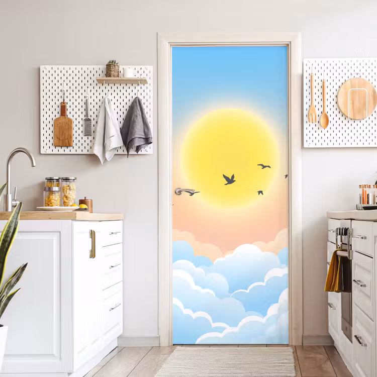 Deursticker - Zon - Vogels - Lucht - Natuur - Geel — 7