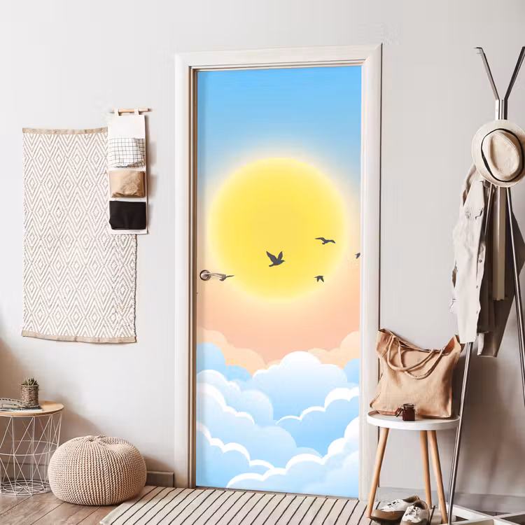 Deursticker - Zon - Vogels - Lucht - Natuur - Geel — 8