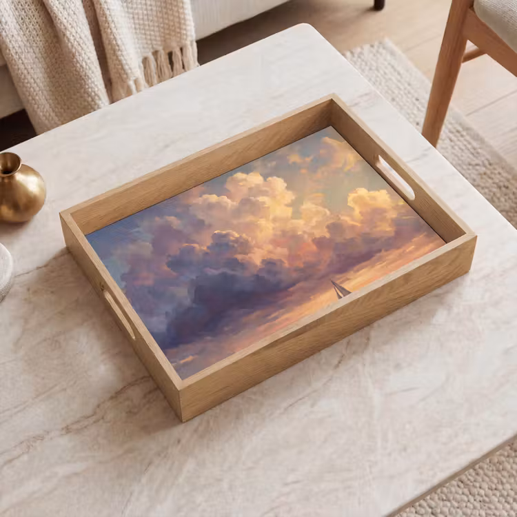 Dienblad - Boot - Zonsondergang - Zee - Natuur - Goud — 2