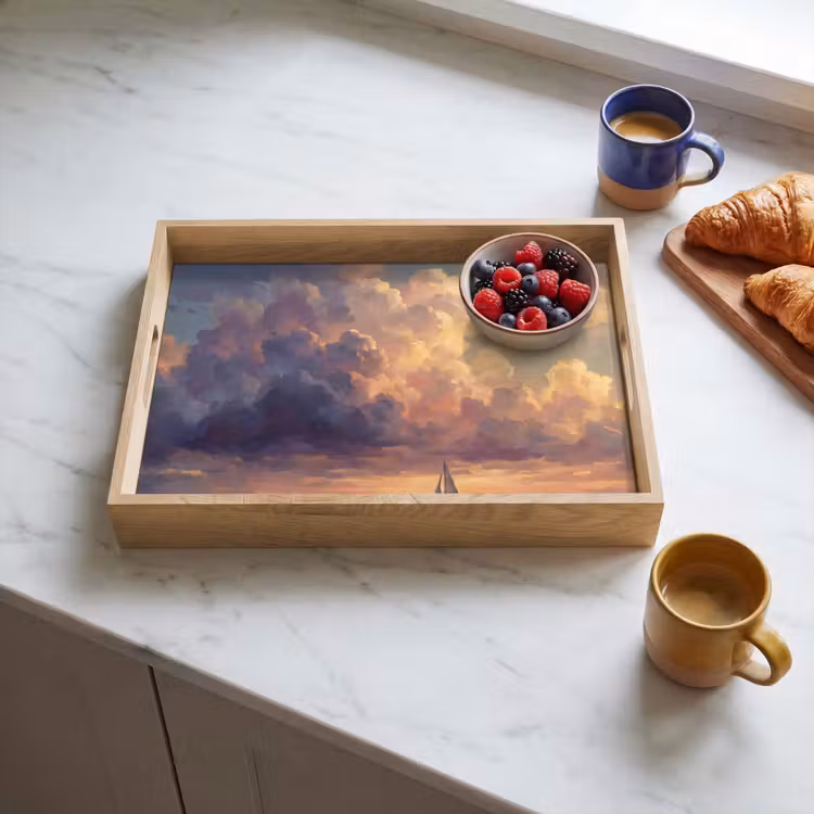 Dienblad - Boot - Zonsondergang - Zee - Natuur - Goud — 4