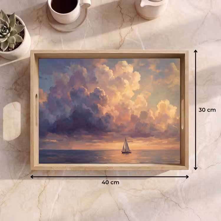 Dienblad - Boot - Zonsondergang - Zee - Natuur - Goud — 9
