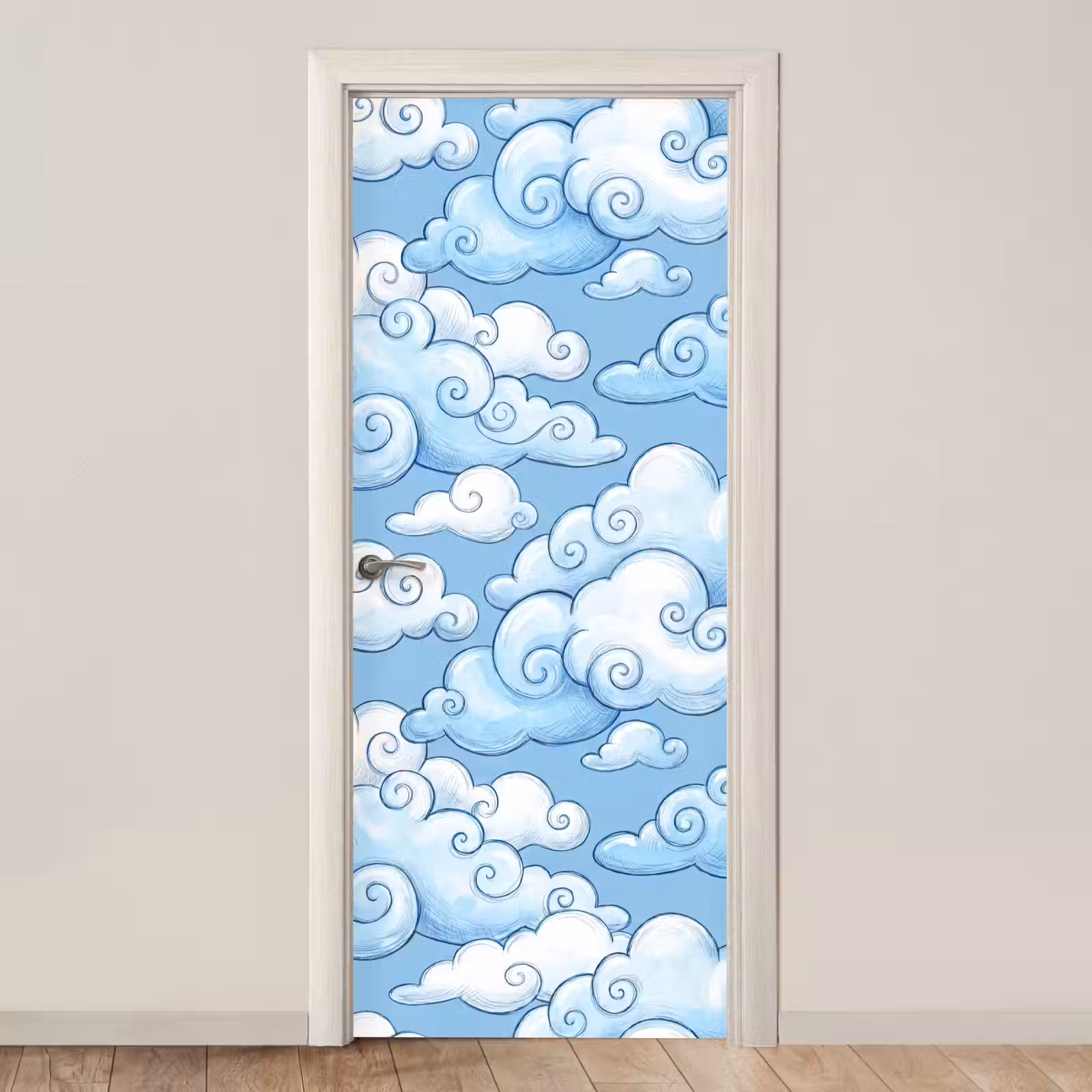 Deursticker - Wolken - Patroon - Hemel - Illustratie - Wit — 1