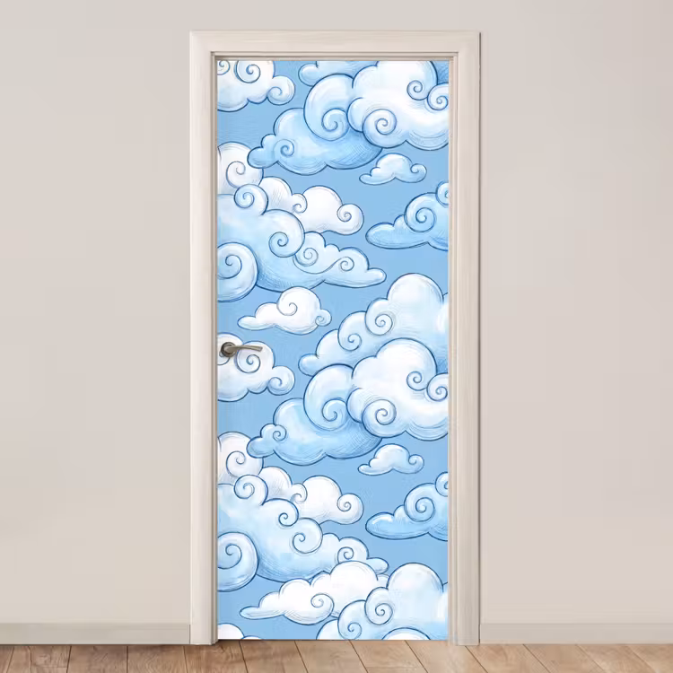 Deursticker - Wolken - Patroon - Hemel - Illustratie - Wit — 1