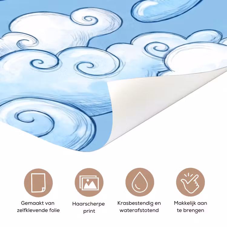 Deursticker - Wolken - Patroon - Hemel - Illustratie - Wit — 3