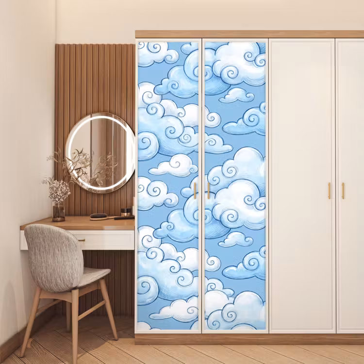 Deursticker - Wolken - Patroon - Hemel - Illustratie - Wit — 5