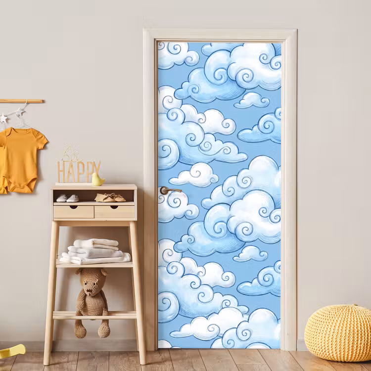 Deursticker - Wolken - Patroon - Hemel - Illustratie - Wit — 6