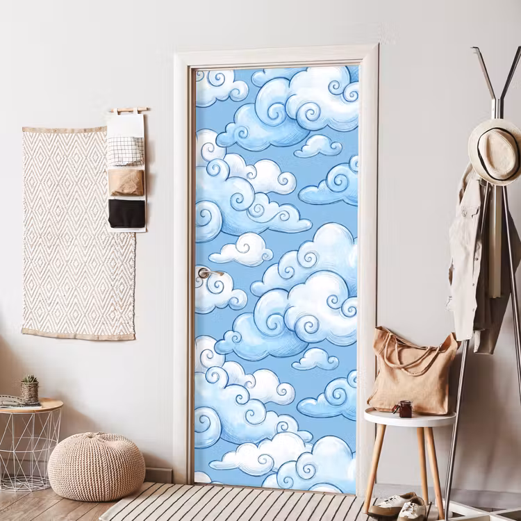 Deursticker - Wolken - Patroon - Hemel - Illustratie - Wit — 8