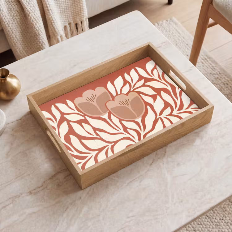 Dienblad - Bloemen - Abstract - Modern - Beige - Natuur — 2