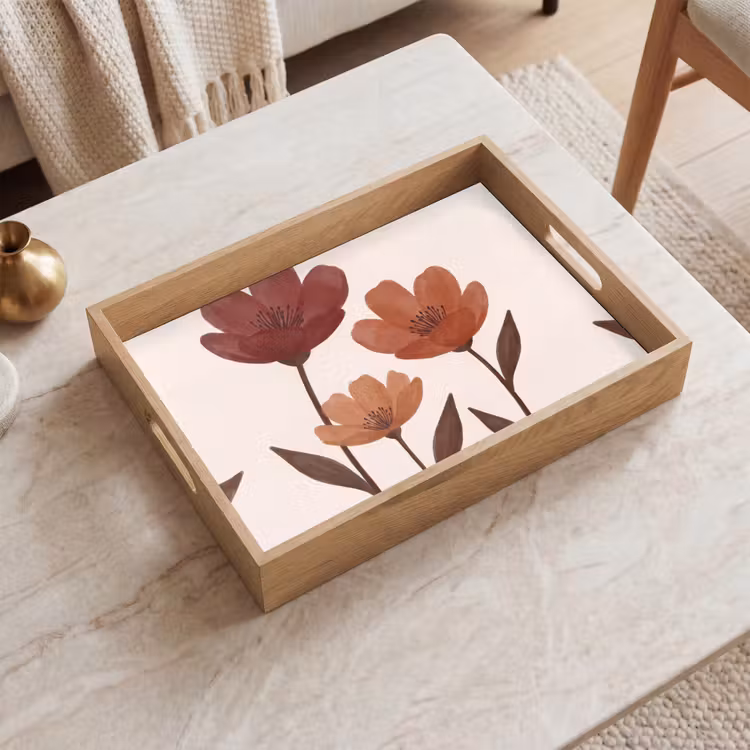 Dienblad - Bloemen - Abstract - Modern - Bruin - Decoratief — 2