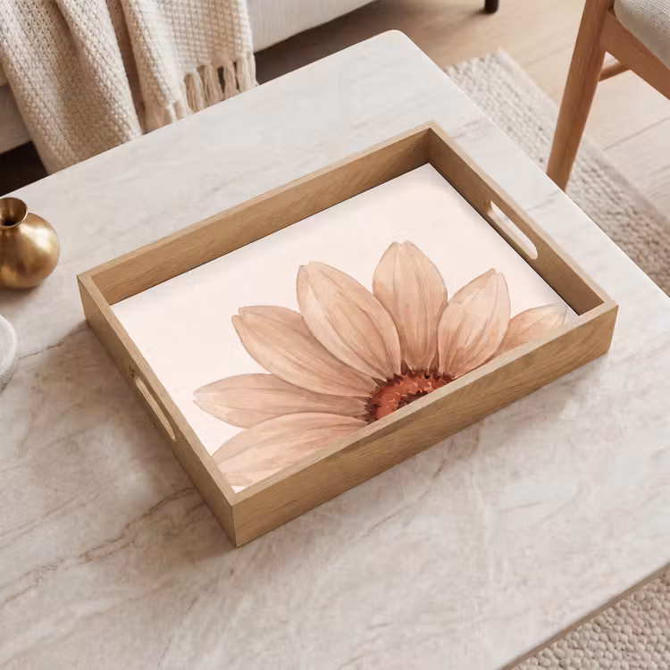 Dienblad - Bloemen - Bloemblad - Natuur - Aquarel - Beige — 2