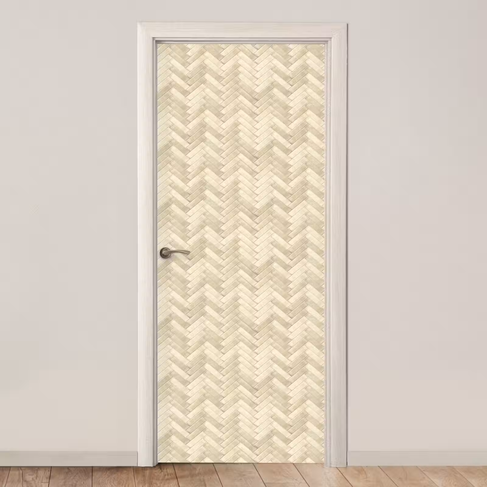 Deursticker - Visgraat - Wandtegel - Licht Beige — 1