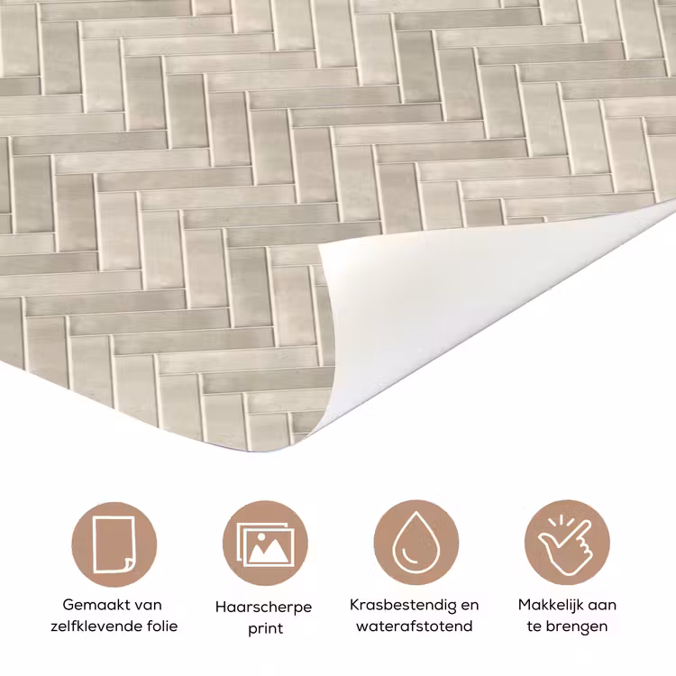 Deursticker - Visgraat - Wandtegel - Beige — 3
