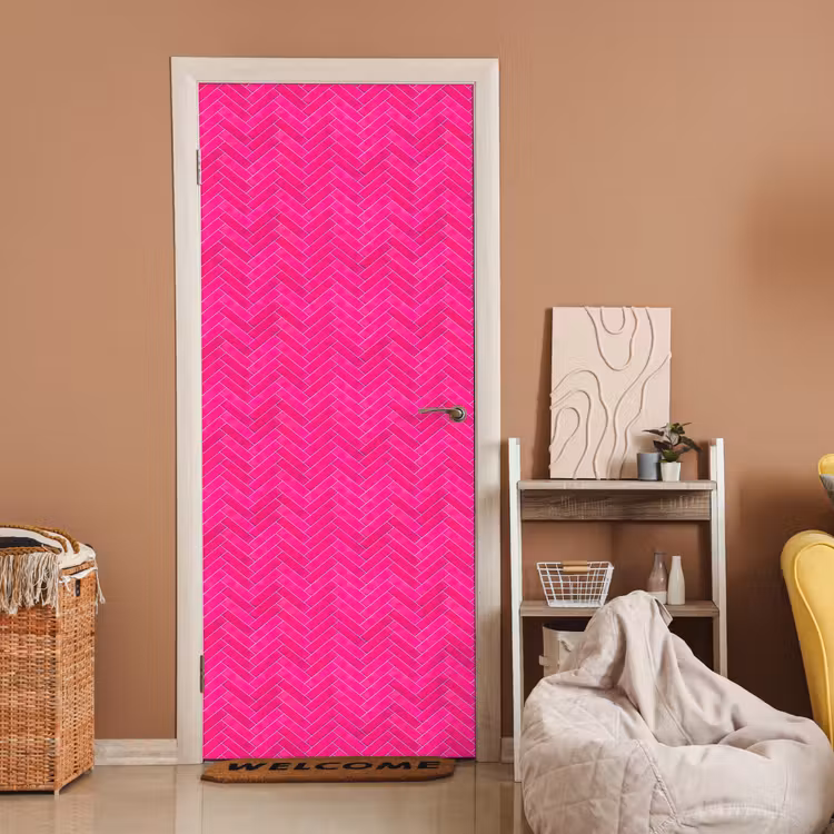 Deursticker - Visgraat - Wandtegel - Fuchsia - Roze — 2