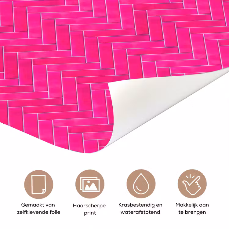Deursticker - Visgraat - Wandtegel - Fuchsia - Roze — 3