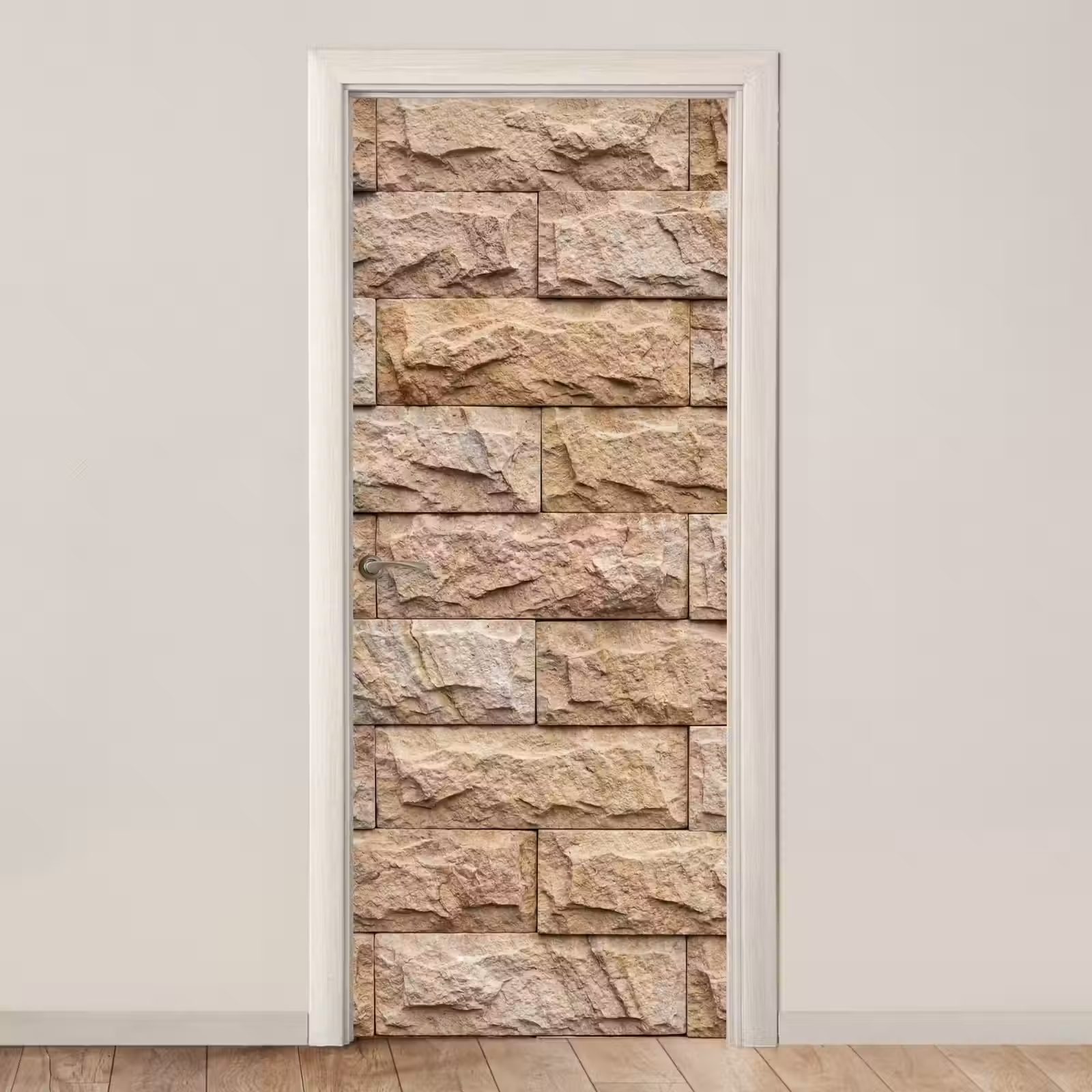 Deursticker - Muur - Steen - Ruw - Textuur - Beige — 1