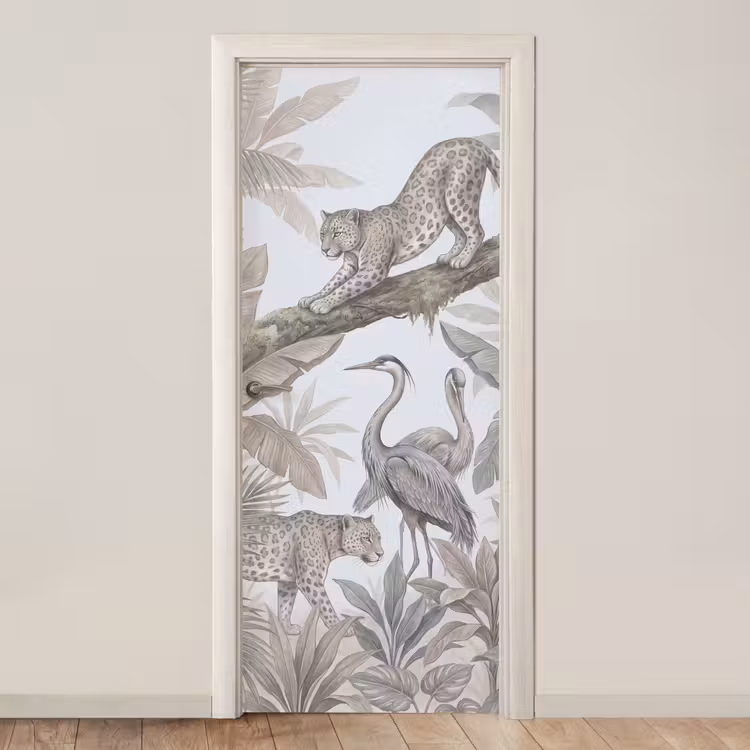 Deursticker - Kat - Vogel - Jungle - Illustratie - Dieren — 1