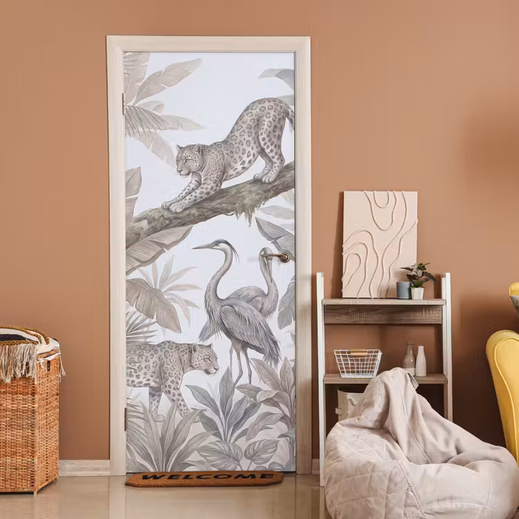 Deursticker - Kat - Vogel - Jungle - Illustratie - Dieren — 2