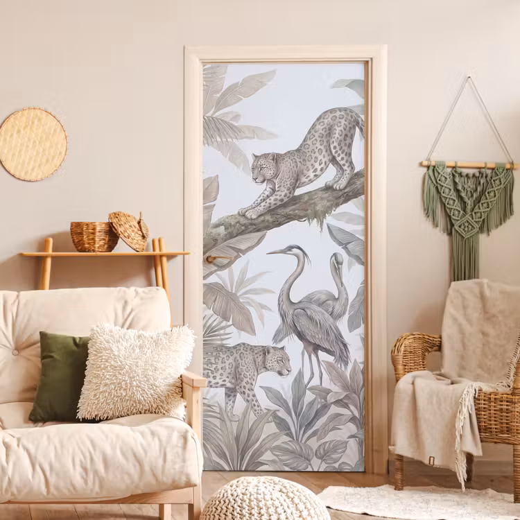 Deursticker - Kat - Vogel - Jungle - Illustratie - Dieren — 4