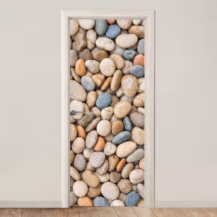 Deursticker - Kiezelstenen - Natuur - Textuur - Beige - Grijs — 1