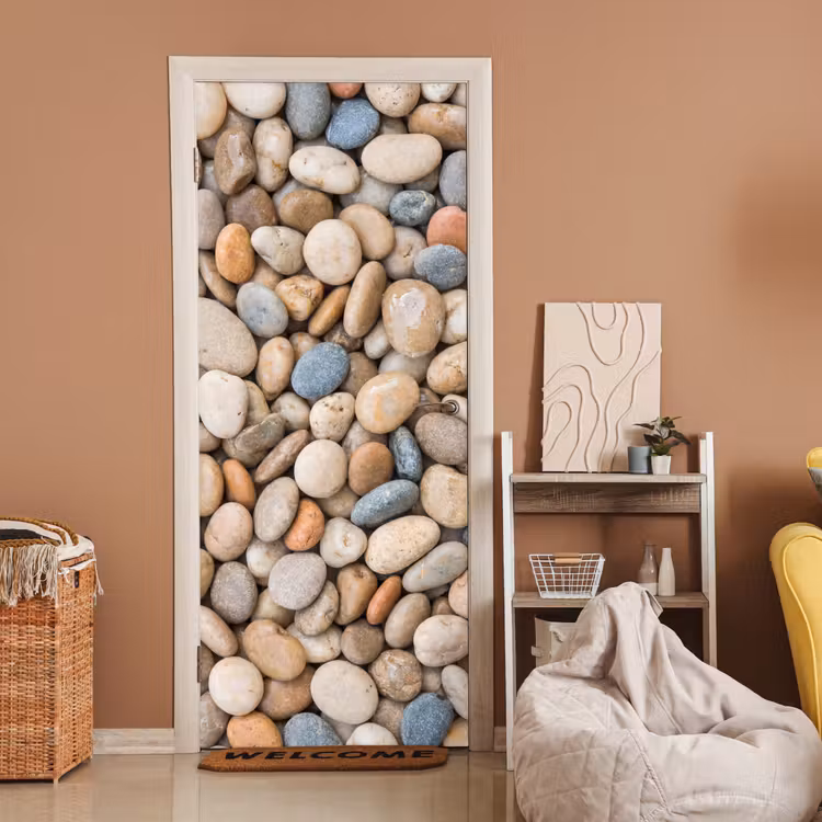 Deursticker - Kiezelstenen - Natuur - Textuur - Beige - Grijs — 2
