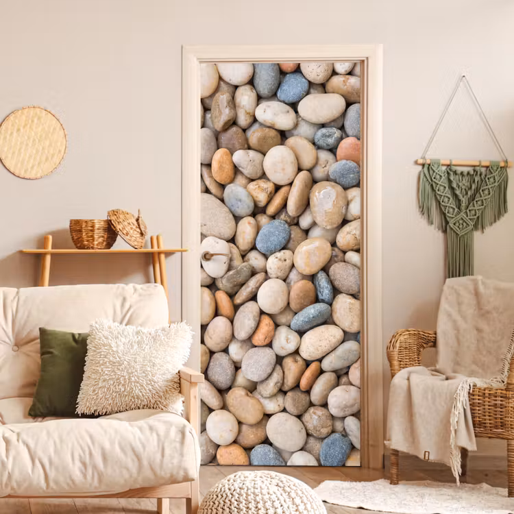Deursticker - Kiezelstenen - Natuur - Textuur - Beige - Grijs — 4