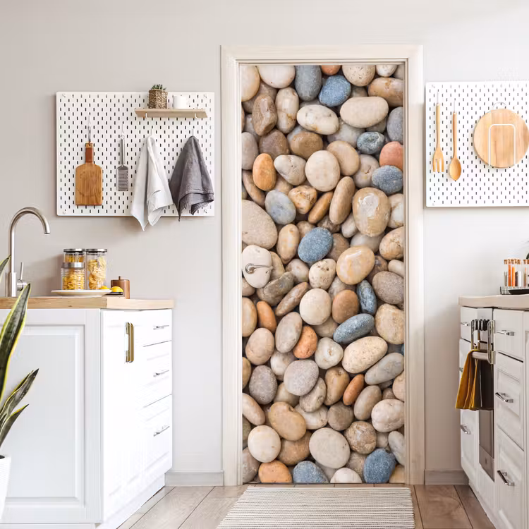 Deursticker - Kiezelstenen - Natuur - Textuur - Beige - Grijs — 7