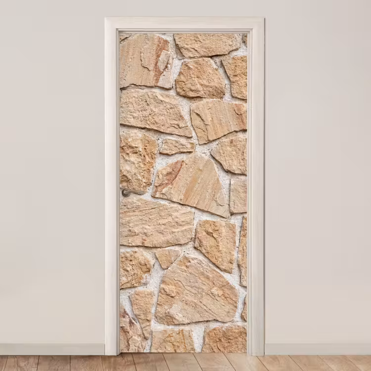 Deursticker - Muur - Steen - Patroon - Rustiek - Beige — 1