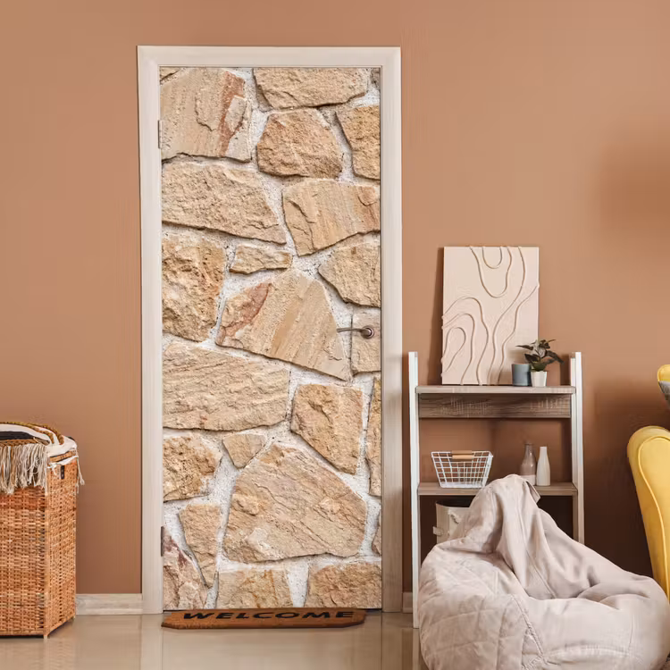 Deursticker - Muur - Steen - Patroon - Rustiek - Beige — 2