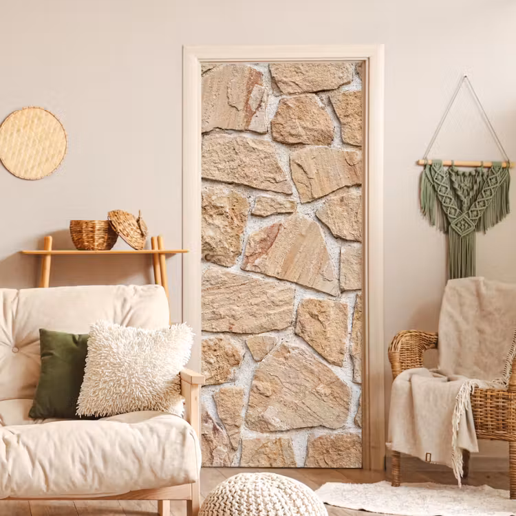 Deursticker - Muur - Steen - Patroon - Rustiek - Beige — 4