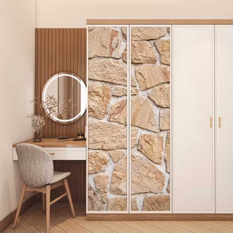 Deursticker - Muur - Steen - Patroon - Rustiek - Beige — 5