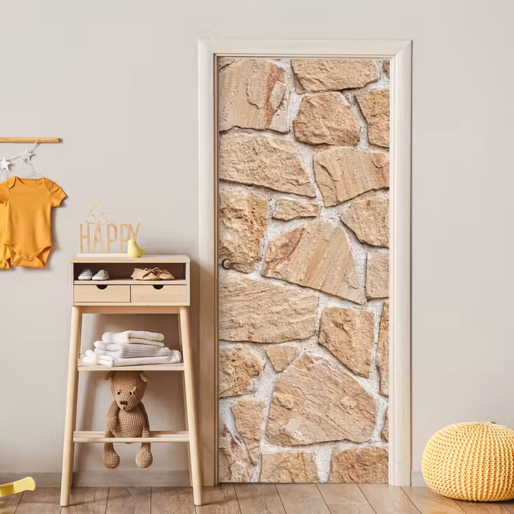 Deursticker - Muur - Steen - Patroon - Rustiek - Beige — 6