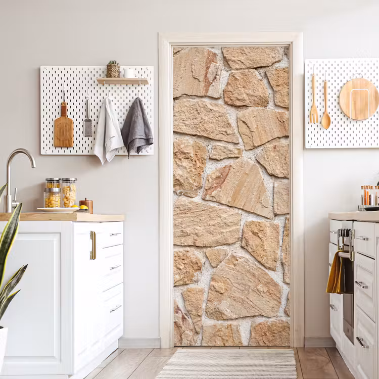 Deursticker - Muur - Steen - Patroon - Rustiek - Beige — 7