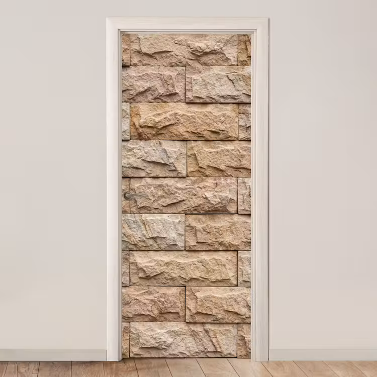 Deursticker - Muur - Steen - Ruw - Textuur - Beige — 1