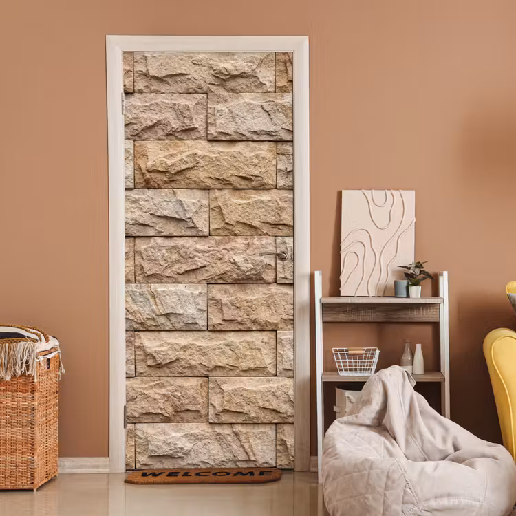 Deursticker - Muur - Steen - Ruw - Textuur - Beige — 2