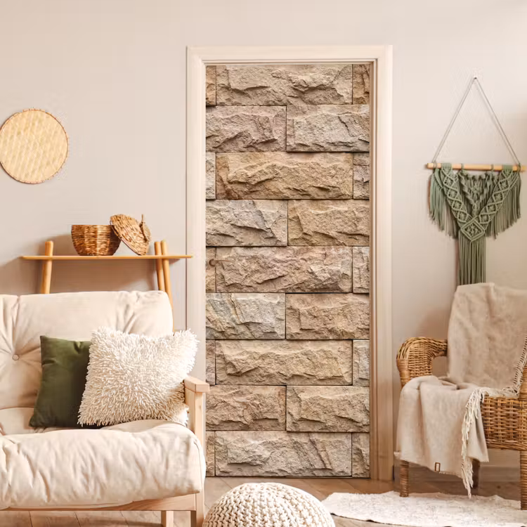 Deursticker - Muur - Steen - Ruw - Textuur - Beige — 4