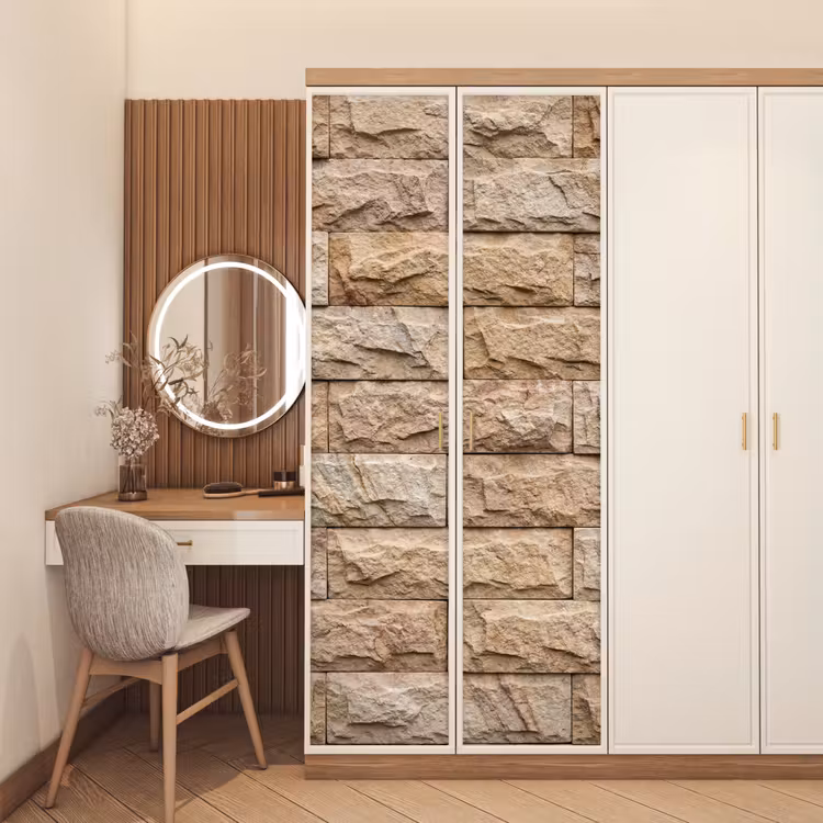 Deursticker - Muur - Steen - Ruw - Textuur - Beige — 5