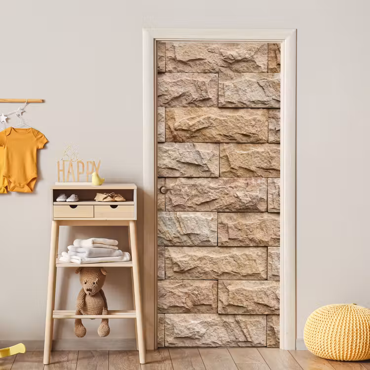 Deursticker - Muur - Steen - Ruw - Textuur - Beige — 6