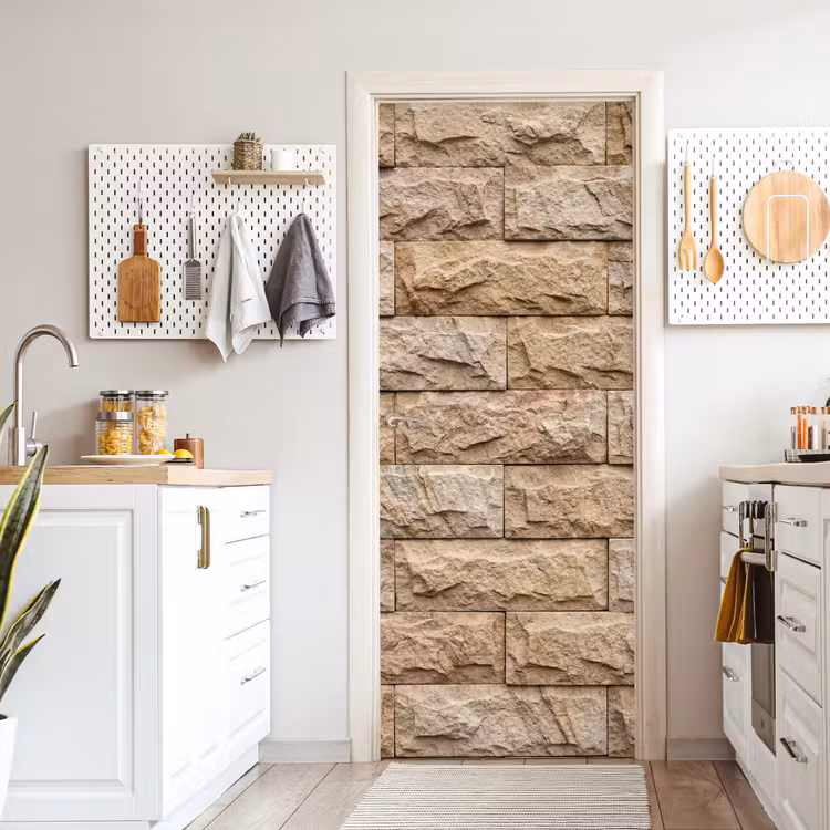 Deursticker - Muur - Steen - Ruw - Textuur - Beige — 7
