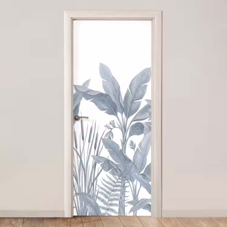 Deursticker - Planten - Bladeren - Natuur - Grijs — 1