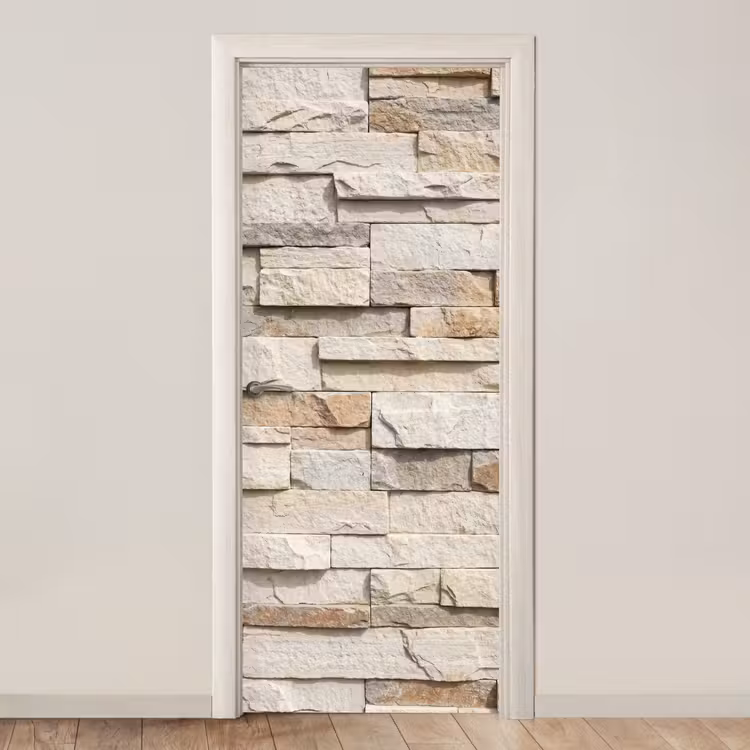 Deursticker - Steen - Muur - Textuur - Rustiek - Beige — 1