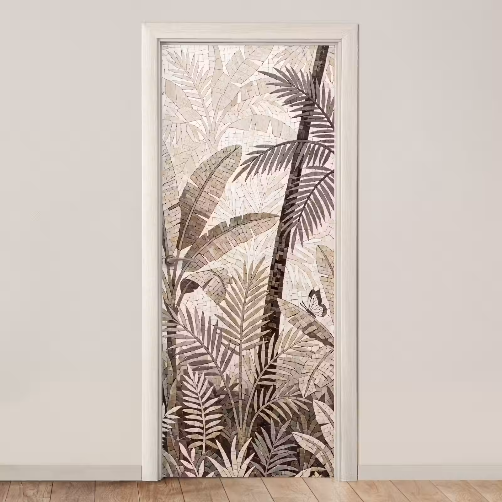 Deursticker - Natuur - Bladeren - Landschap - Mozaïek - Beige — 1