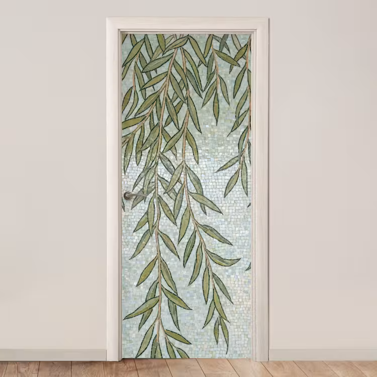 Deursticker - Planten - Mozaïek - Patroon - Groen - Blauw — 1