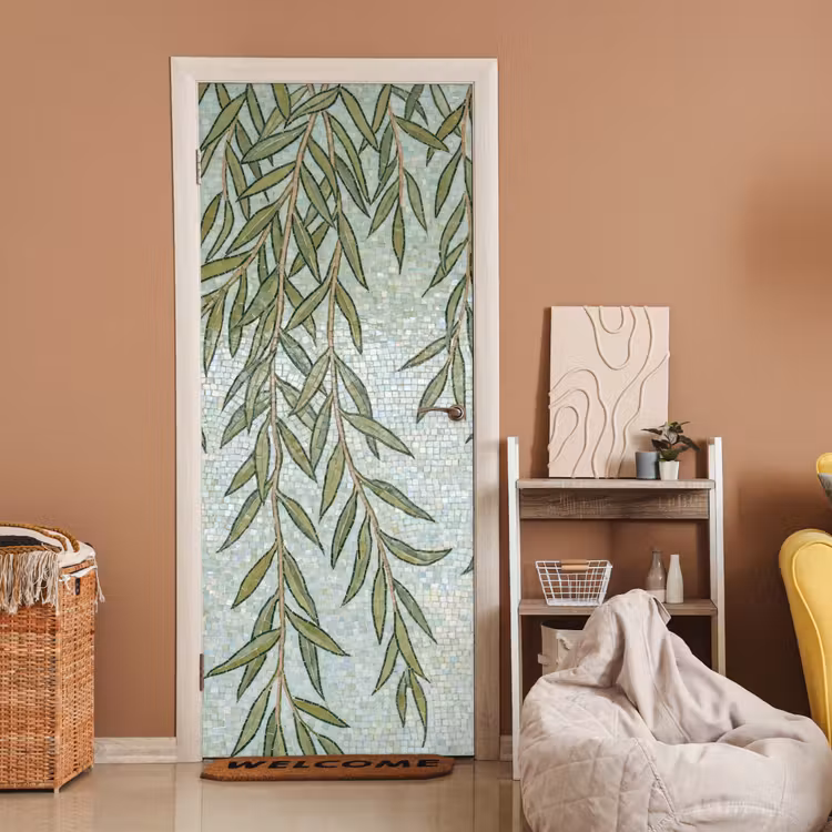 Deursticker - Planten - Mozaïek - Patroon - Groen - Blauw — 2