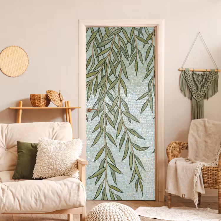 Deursticker - Planten - Mozaïek - Patroon - Groen - Blauw — 4