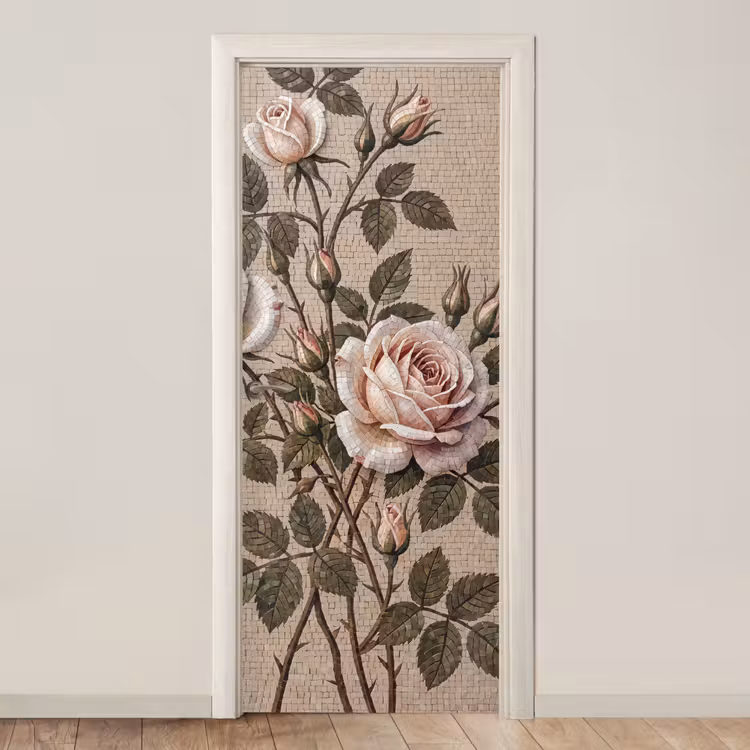 Deursticker - Roos - Mozaïek - Bloemen - Klassiek - Beige — 1
