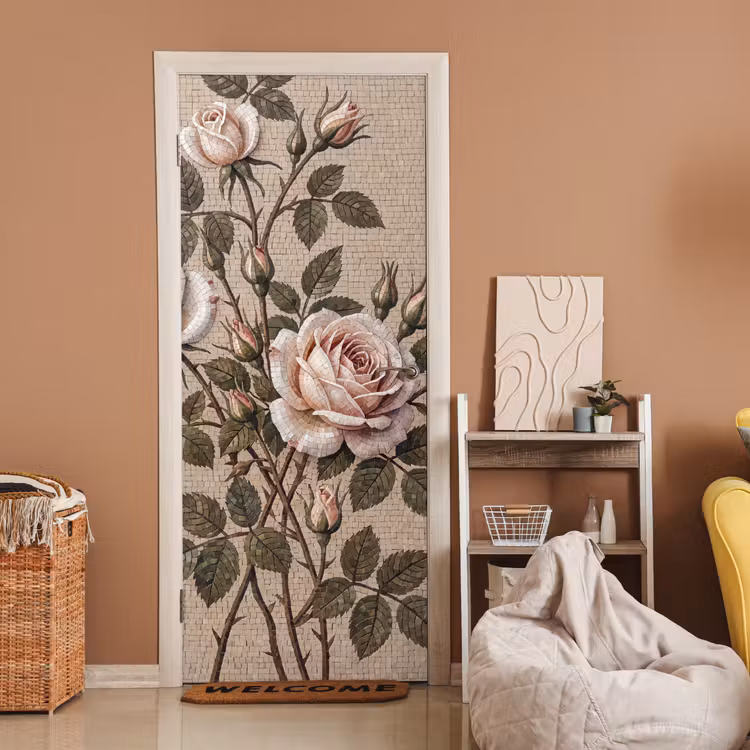Deursticker - Roos - Mozaïek - Bloemen - Klassiek - Beige — 2