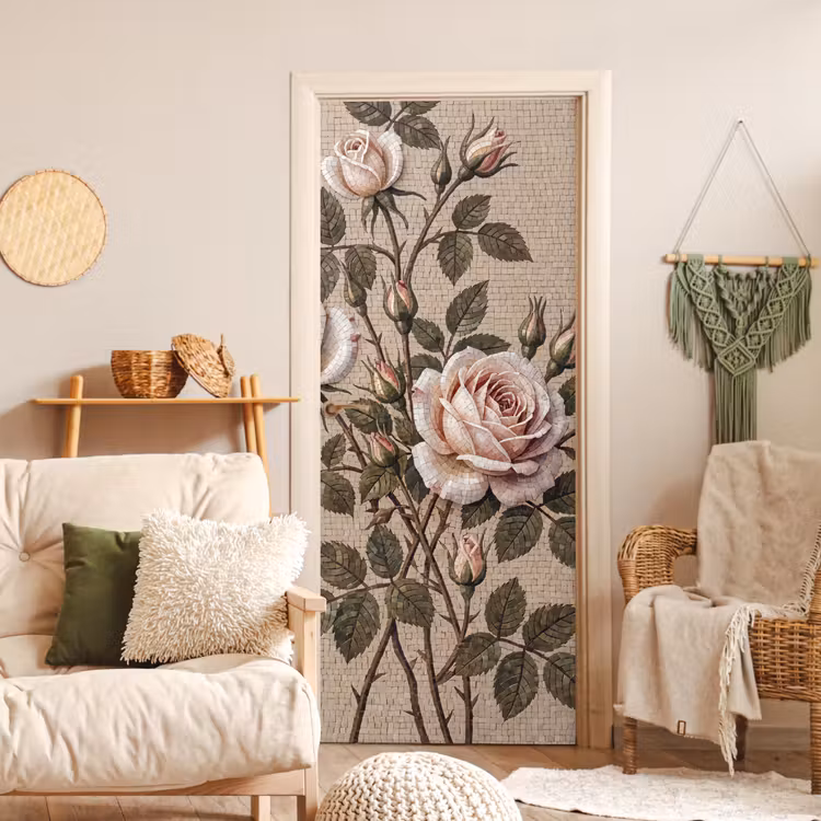 Deursticker - Roos - Mozaïek - Bloemen - Klassiek - Beige — 4