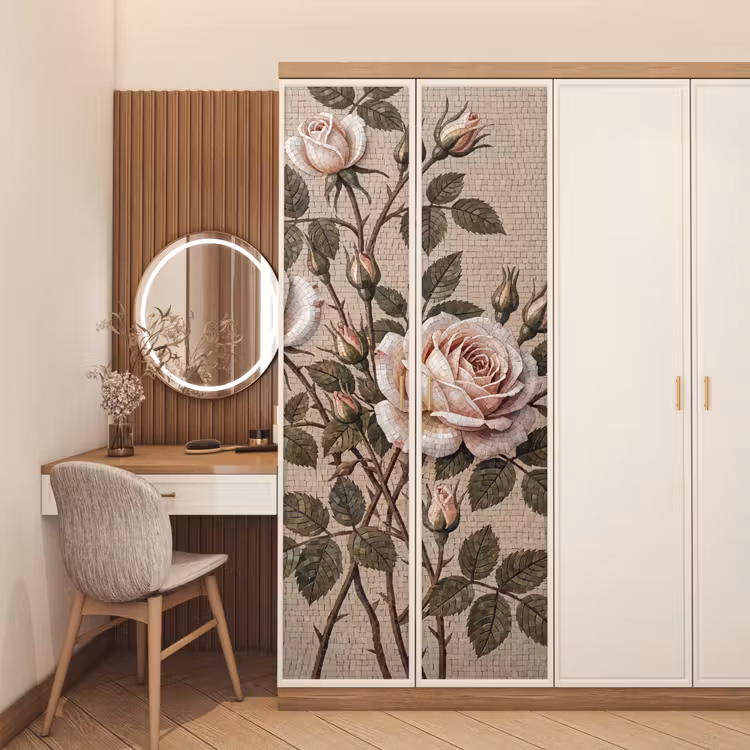 Deursticker - Roos - Mozaïek - Bloemen - Klassiek - Beige — 5