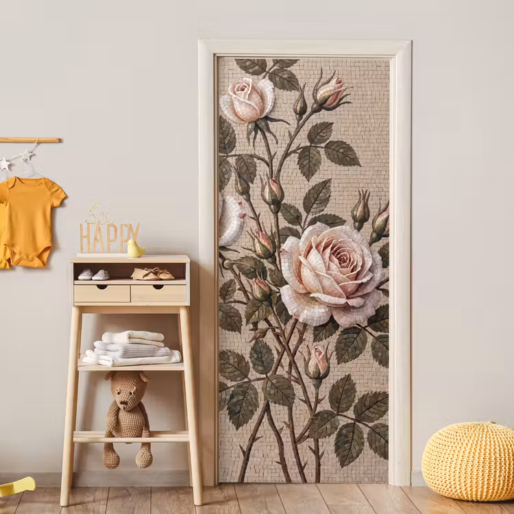 Deursticker - Roos - Mozaïek - Bloemen - Klassiek - Beige — 6